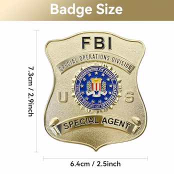 Engraved security officer badge with gold finish and custom text