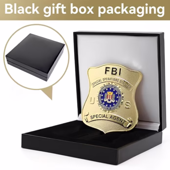 Engraved security officer badge with gold finish and custom text