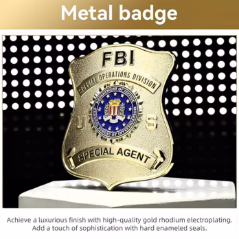 Engraved security officer badge with gold finish and custom text