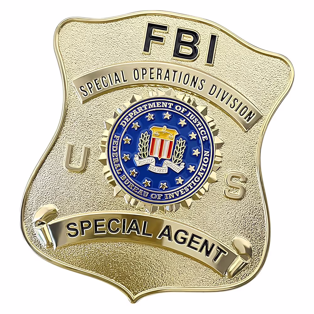 Engraved security officer badge with gold finish and custom text
