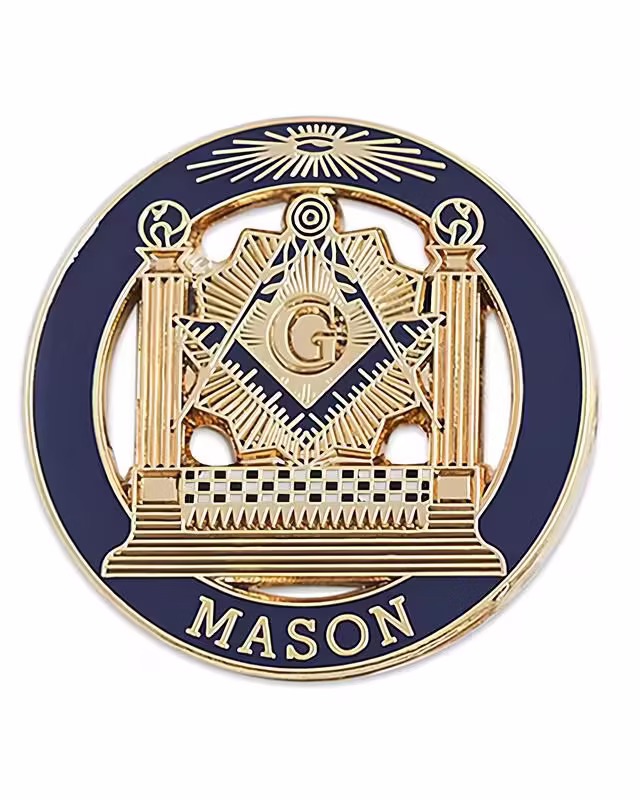 Masonic Square and Compasses Lapel Pin in Gold and Blue Enamel