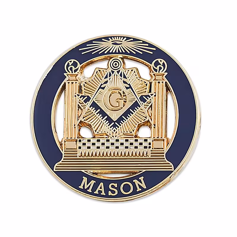 Masonic Square and Compasses Lapel Pin in Gold and Blue Enamel
