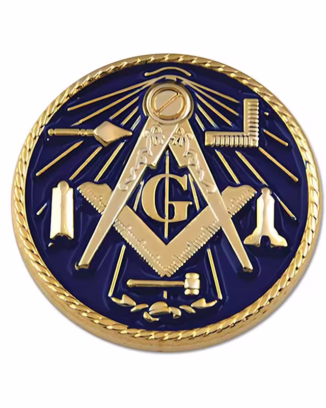 Masonic Square and Compasses Lapel Pin in Gold and Blue Enamel