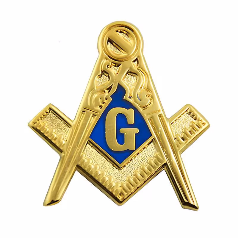Masonic Square and Compasses Lapel Pin in Gold and Blue Enamel
