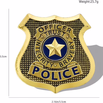 Classic enamel police badge lapel pin on uniform jacket