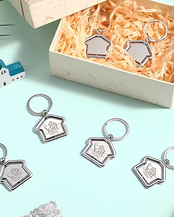 Custom House Keychain in Gold Metal