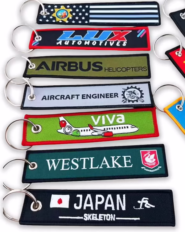 Custom Fabric Woven Tag Keychain with Logo