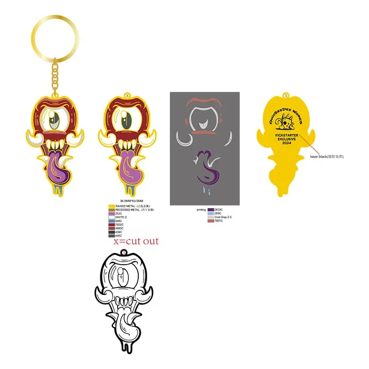 Infographic illustrating key design elements for custom keychains, including logo placement, text, and shape